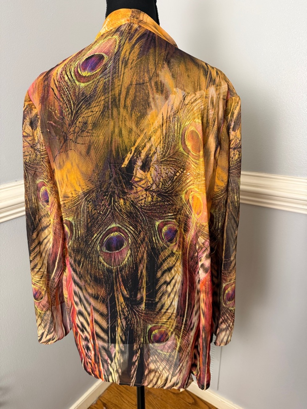 Chenault Women's Peacock Feather Print Button-Down Shirt - Yellow Brown Purple